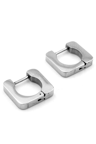 Solfera Square Cut Silver Color Stainless Steel Hoop Women Men Earrings ER088