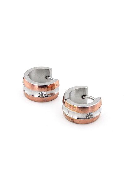 Solfera Zircon Stone Bronze Silver Color Stainless Steel Women Men Hoop Earrings ER052