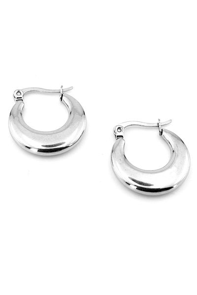 Solfera Flat Hoop Shiny Silver Color 316L Stainless Steel Women's Earrings EX120