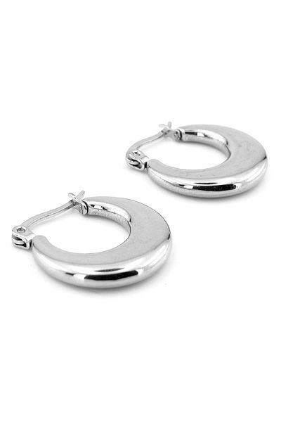 Solfera Flat Hoop Shiny Silver Color 316L Stainless Steel Women's Earrings EX120