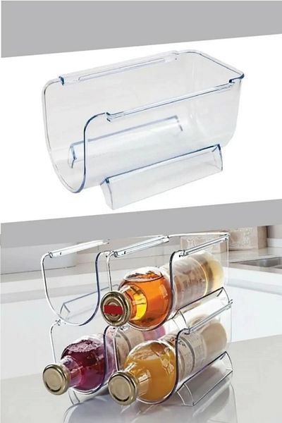 HYB GRUP 4 Pieces Refrigerator Bottle Organizer, Bottle Organizer, Floor Layer Stackable