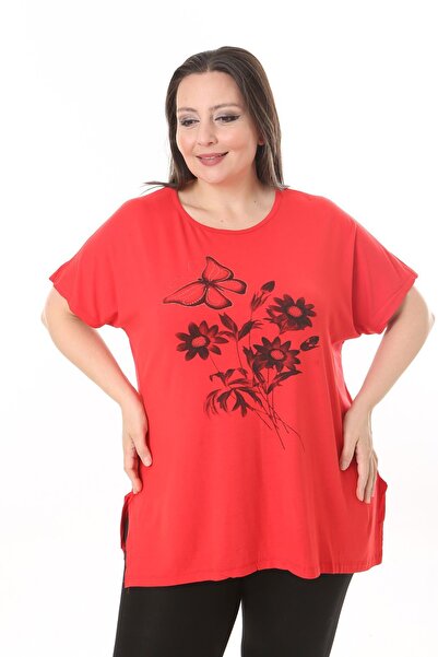 xlargebutik LARGE SIZE CLOTHING BUTTERFLY DAISY PRINTED POMEGRANATE FLOWER BULUZ