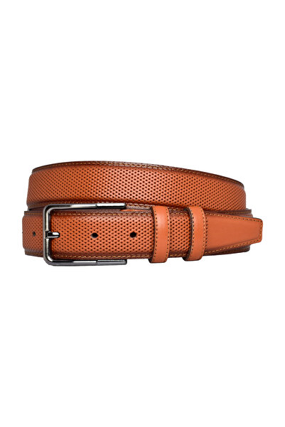 GoDeri Light Tan 100% Genuine Leather Classic Trouser Belt - 3.5 cm Stitched and Dotted