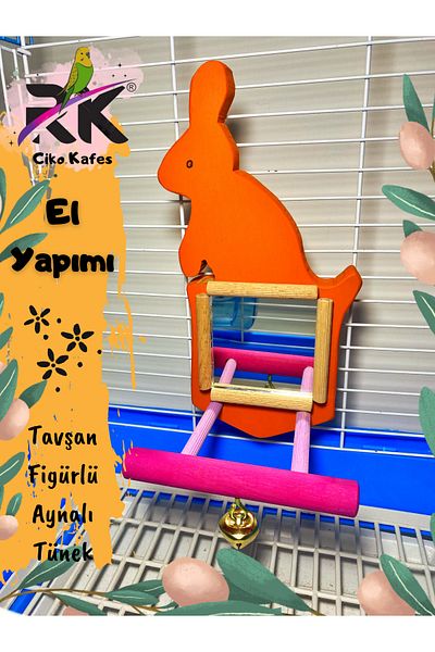 Ciko Kafes Rabbit Figured Mirrored Bell Bird Perch