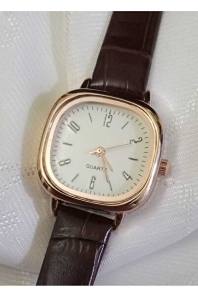 Brality ساعة يد نسائية مربعة باللون البني المر مع حزام من جلد الثعبان بتصميم ...