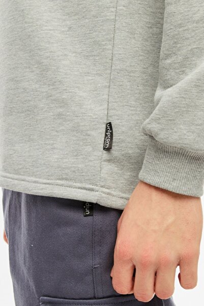 Uniprom Суитшърт с велосипедна яка, подплатена с полар, 3 нишки памук, нормален крой, мъжки, сив