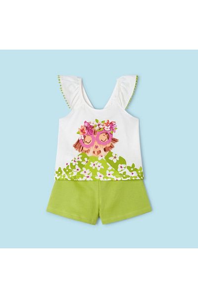 MAYORAL Girl's Floral Shorts Set Green L24Y3261