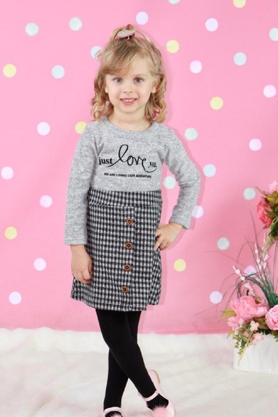 Sparrow Laurel Bayramlık Elbise,kız Çocuk Pötikare Yazı Baskılı Elbise,kışlık...