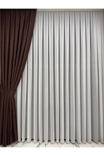 Erdoğanlar Koza Fish Back Patterned Non-Ironing Skirt Leaded Tulle Curtain 1/3 Tight Pleat