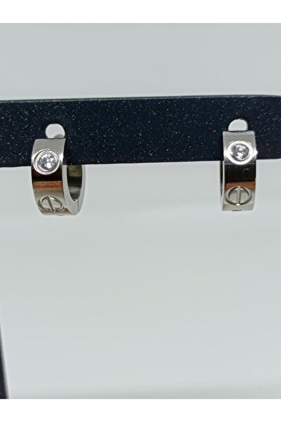 mama india alaçatı Unisex Steel Zircon Stone Double Sided Diameter 14 mm 2 Pi...