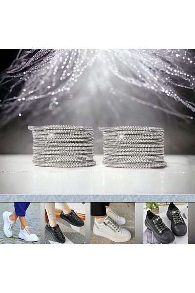 AiryFooT رباط حذاء كريستال مرصع بأحجار لامعة 100 سم زوج واحد موديل بدون أطراف (فضي)