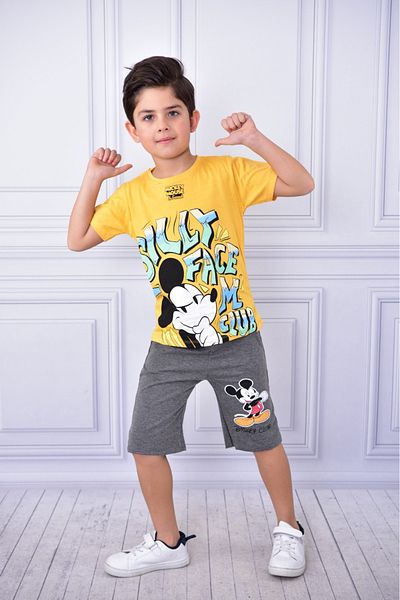 BUUFUU Sily Face Miki Printed Cotton Pocket T-shirt Shorts Set (Buy one size plus)