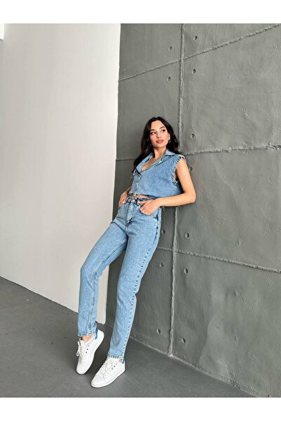 SONREİR MOM FIT PANTALON CROP BUZUUNAR VESTĂ SET DUBLU DE BRANGI