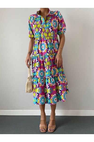FRİYA Rochie confortabilă pentru femei cu modele florale, cu mâneci Valon