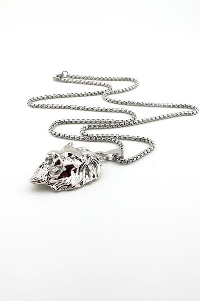 Solfera Lion Lion Embossed Silver Color Steel Men's Necklace Chain Q0836