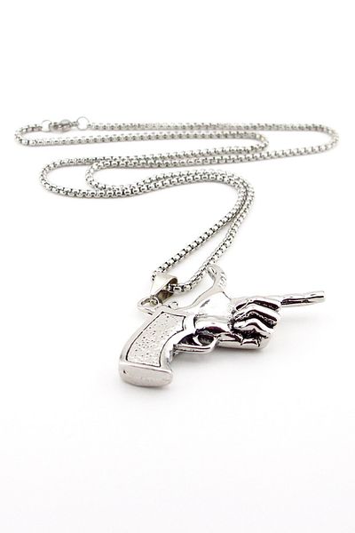 Solfera Finger Pistol Hand Sign Rap Hip Hop Steel Men's Necklace Chain Q0835