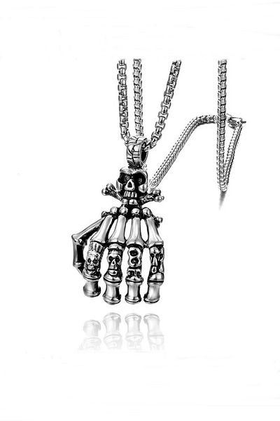 Solfera Skeleton Claw Hand Skull Gothic Thor Steel Men's Necklace Chain Q0827