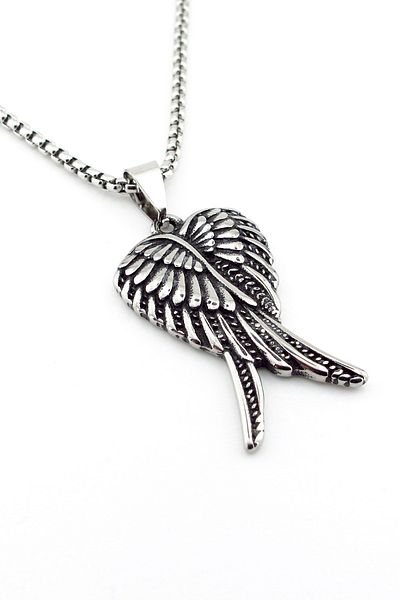 Solfera Double Angel Wing Angel 316L Stainless Steel Men's Necklace Chain Q0820