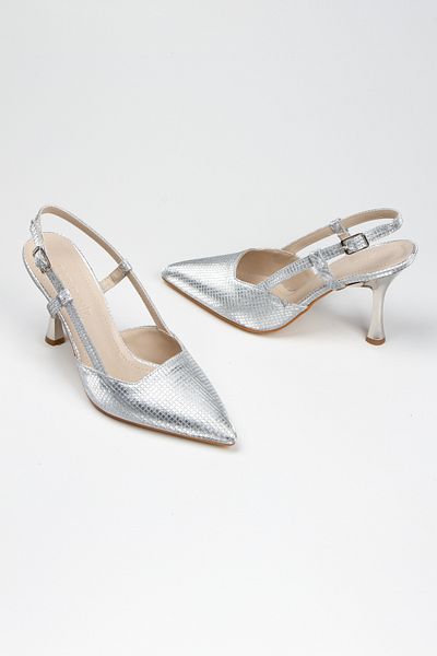 Miss Mitto Tocuri de damă Silver Snake Iconic New Style Slingback Stiletto elegant și confortabil