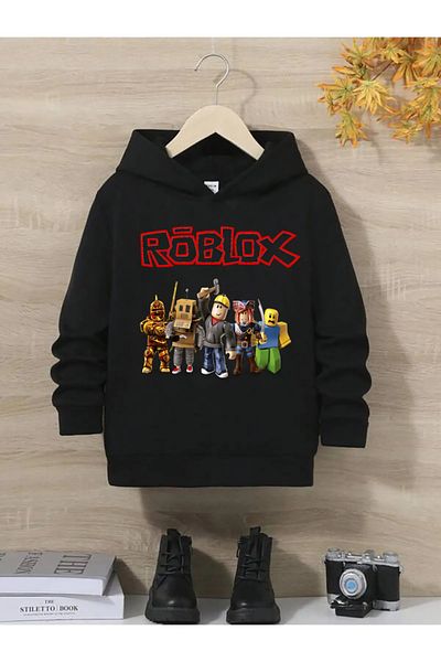 Baxia Детски черен суичър с качулка унисекс Roblox Workers