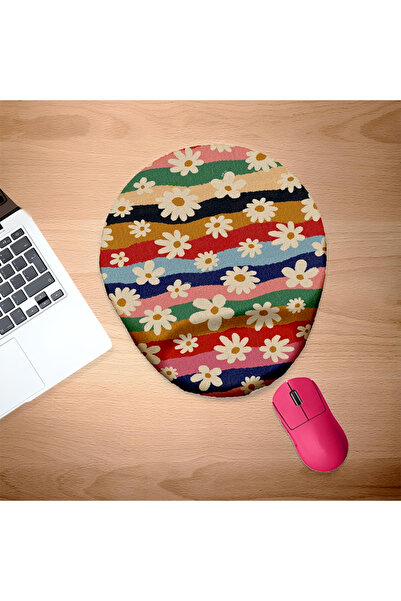 UcuruStore Πολύχρωμο οβάλ μαξιλαράκι ποντικιού με σχέδιο μαργαρίτες και στήρι...