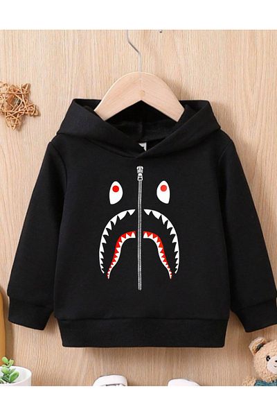 AEMİ Детски суитшърт с качулка и принт Bape Shark - Детски суитшърт с качулка Bape