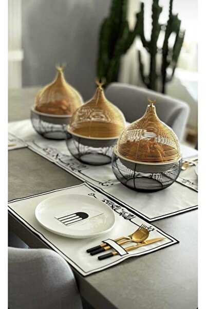 HİFA HOME Arapça "mübarek Ay"yazılı Runner Servis Takımı 8 Kişilik(17 PARÇA)