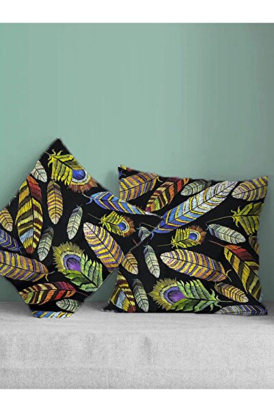 Gofre Home Husă de pernă decorativă din 2 bucăți, cu model cu pene, imprimată...