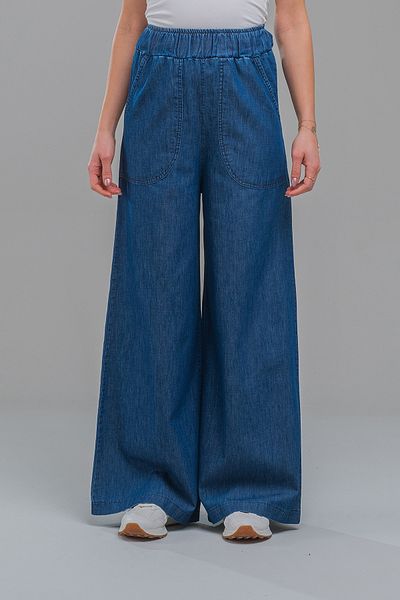 Bold & Young Women's Indigo Color Pocketed Wide Leg Elastic Waist Thin Jeans