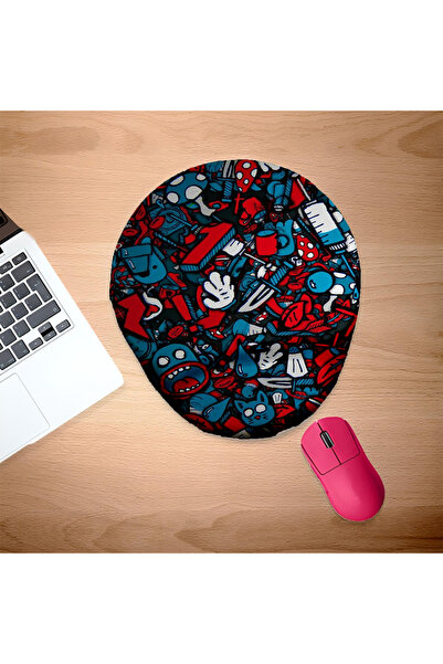 UcuruStore Κόκκινο Μπλε Οβάλ Μαξιλαράκι Ποντικιού με Στήριγμα Καρπού