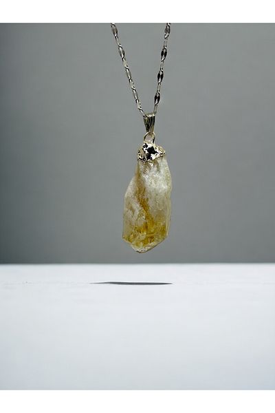 eHediyecim Citrine Raw Natural Stone Necklace