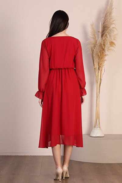 Azra Style Γαμήλιο αρραβωνιαστικό φόρεμα σιφόν φόρεμα εγκυμοσύνης με διπλό στήθος χέννα κόκκινο