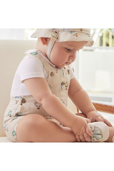MAYORAL Baby Boy Balloon Patterned Linen Salopet Shorts with Hat Green Beige L24Y1613