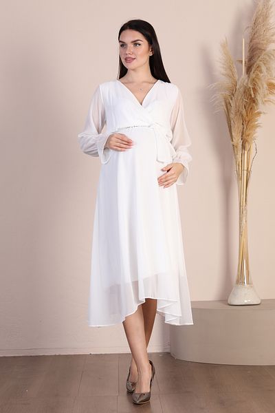 Azra Style Φόρεμα σιφόν φόρεμα μητρότητας με διπλό στήθος, ζωσμένος γιακάς, αρραβωνιαστικός χέννα λευκό