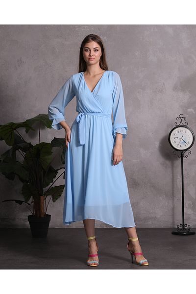 Azra Style Μωρό σιφόν φόρεμα με διπλό κολάρο ζωσμένο με μοντέρνο στυλ γάμου 4018