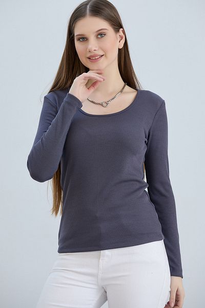 VODENS Women's Anthracite Wide Collar Camisole Basic Long Sleeve Blouse