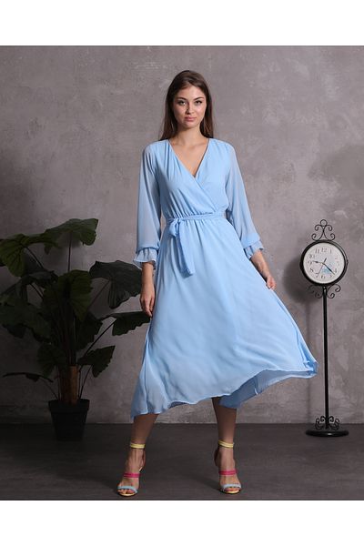 Azra Style Μωρό σιφόν φόρεμα με διπλό κολάρο ζωσμένο με μοντέρνο στυλ γάμου 4018
