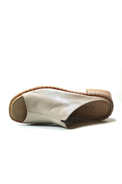 Beety 022 Genuine Rok Leather Beige Anatomical Women's Slippers