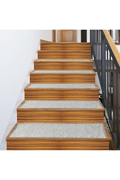 Merinos Halı MERİNOS 5 ADET MERDİVEN BASAMAK HALISI EBAT+KIRIK BEYAZ+ÇİFT TARAFLI BANTLI