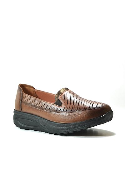 Beety 038 Genuine Leather Tan Orthopedic Daily Women's Mother Shoes