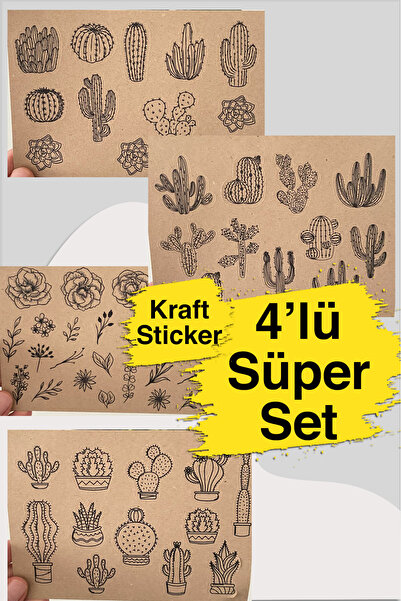 LiyaCraft 4'lü Kraft Sticker Set- Kraft Kaktüs Set