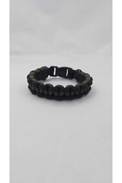 BRHN Paracord Örgü Bileklik (Çift Renk, Siyah-Haki Yeşil, Klipsli, Handmade, Paraşüt ip)