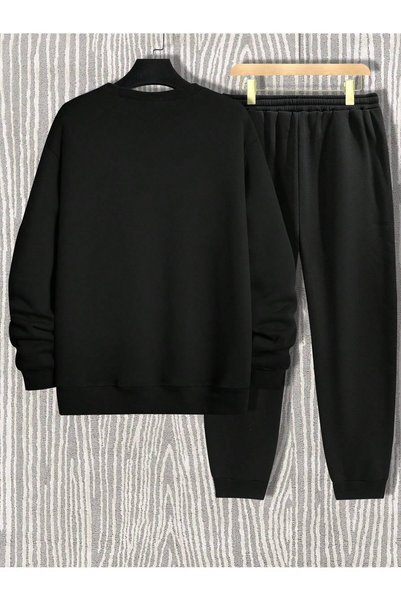 FECCY Set de trening unisex negru cu imprimeu Plus