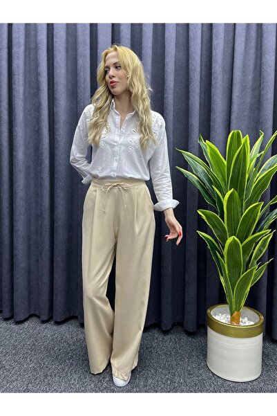 Moda Palmiss Cămașă albă de damă cu mânecă lungă cu aspect de in