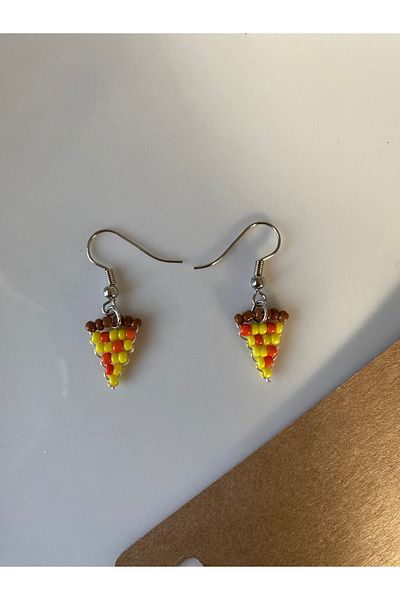 Stoneday Pizza Figured Silver Detailed Sand Bead Dangle Earrings
