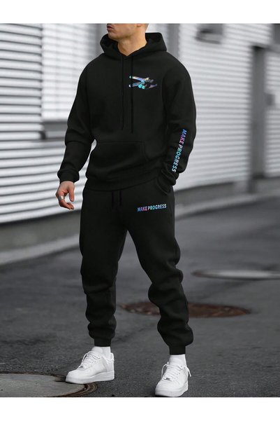 FECCY Set de trening unisex roșu cu buzunare cangur și mâneci lungi