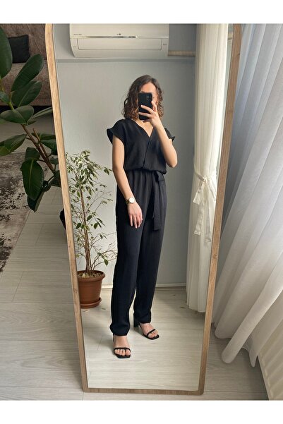 Butik Belden Bağlamalı-Kruvaze Tulum-SİYAH