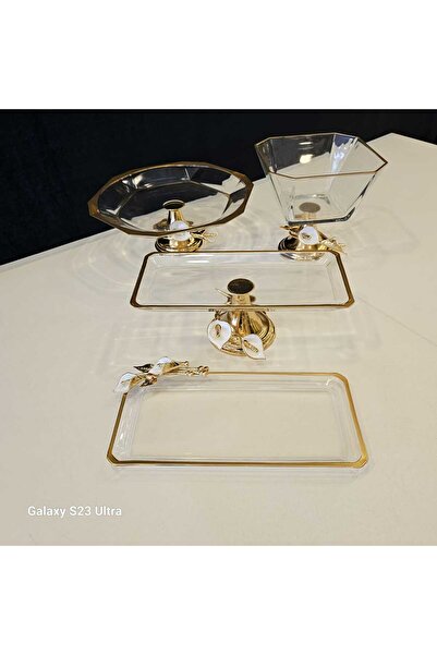 MaviDamla GALA CİCEKLİ 4 LÜ AYAKLI SUNUM SETİ