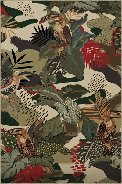 Rugs Modern Halı Forest Themed Toucan Bird and Tree Patterned Modern Decorati...