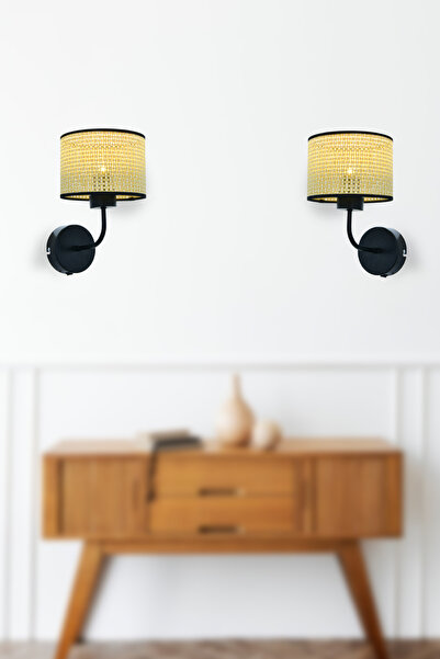 retro home design Hazeran Model 2 li Set Rattan Duvar Aplik